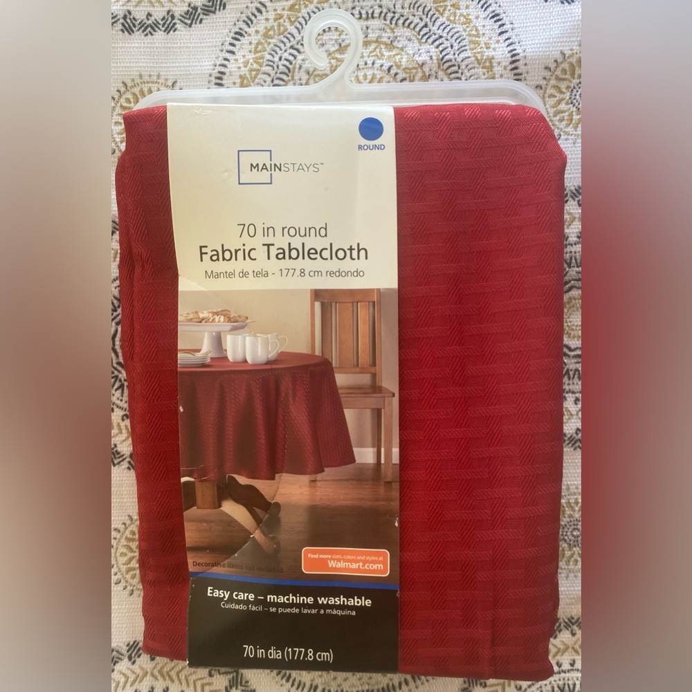 MAINSTAYS 70” ROUND Fabric TABLECLOTH-new RED SEDONA